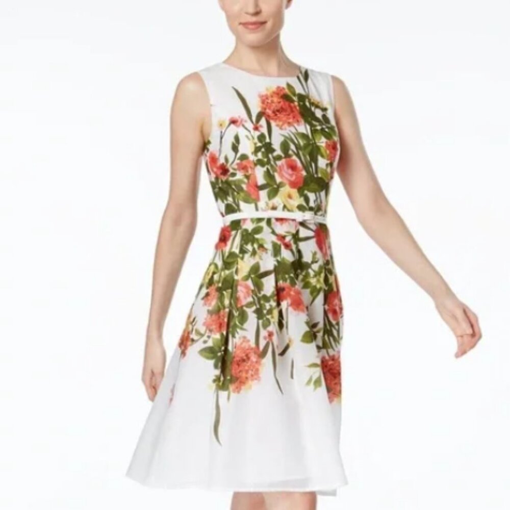Tommy Hilfiger Floral Fit & Flare Jewel Neck Sleeveless A-Line Midi Dress Sz 2 - Picture 3 of 15